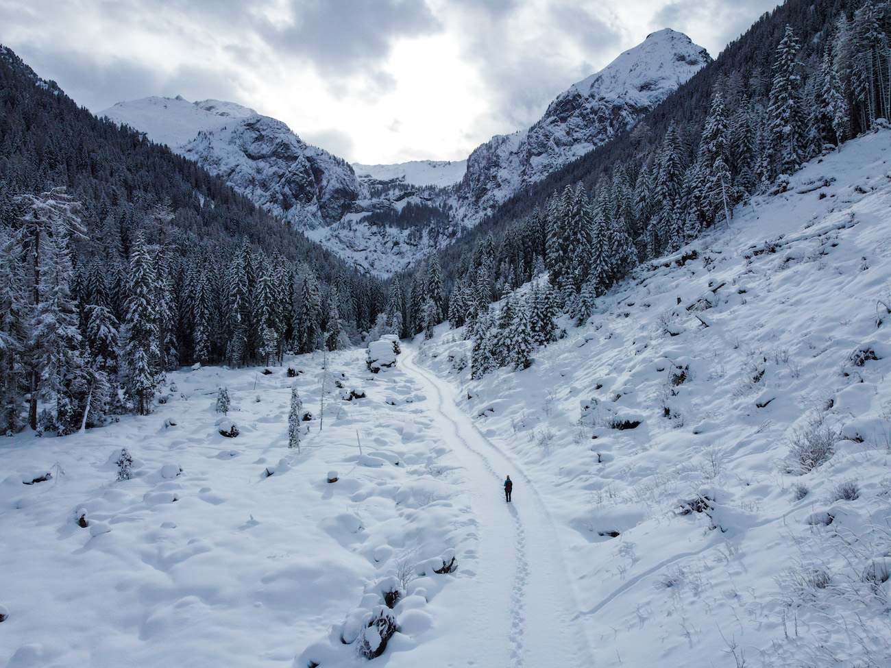 Blick ins verschneite Winklertal