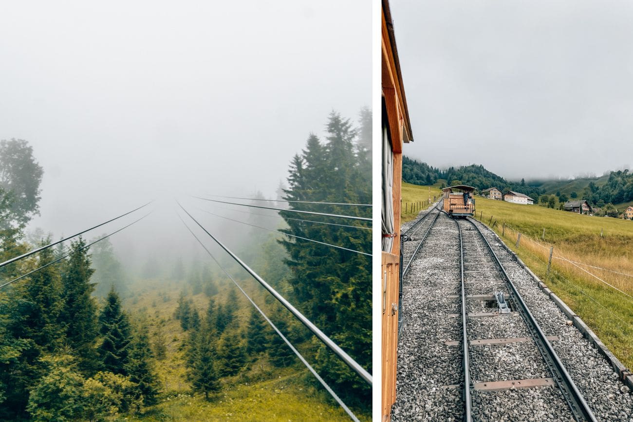 Auffahrt mit der Standseilbahn und Cabrio-Bahn