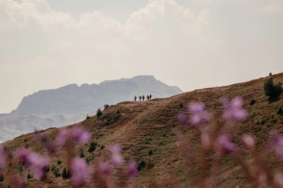 Menschen am Kamm beim Wandern